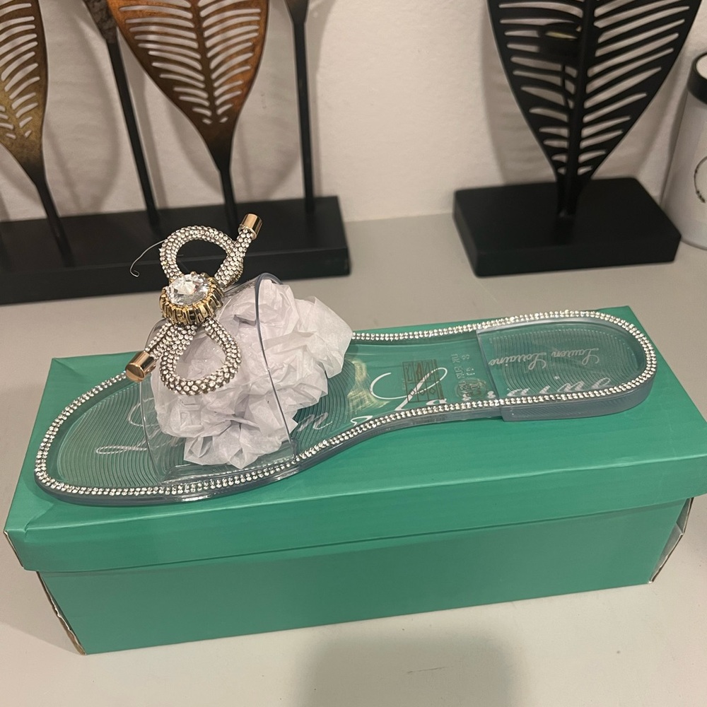 Elegant Rhinestone Embellished Slide Sandals Size 9.5 by Lauren Lorraine
